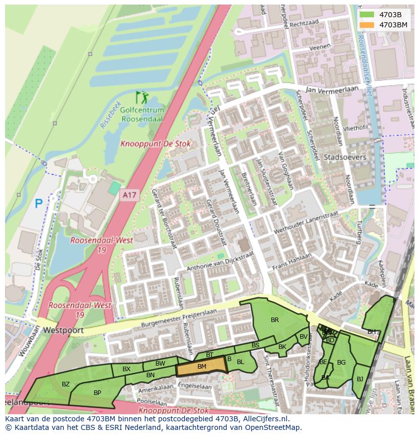 Afbeelding van het postcodegebied 4703 BM op de kaart.