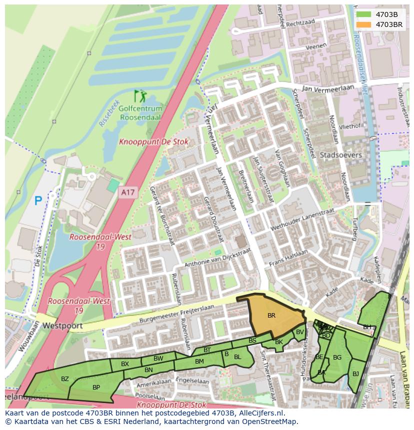 Afbeelding van het postcodegebied 4703 BR op de kaart.