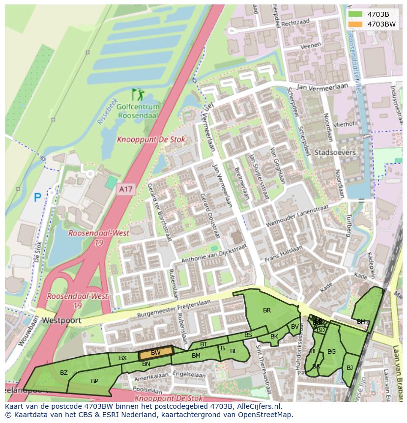 Afbeelding van het postcodegebied 4703 BW op de kaart.