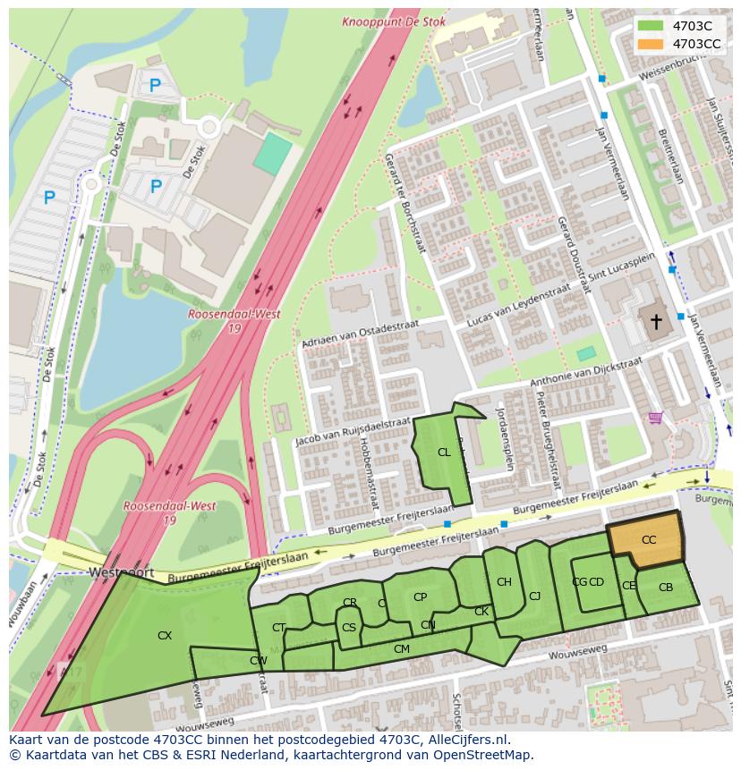 Afbeelding van het postcodegebied 4703 CC op de kaart.