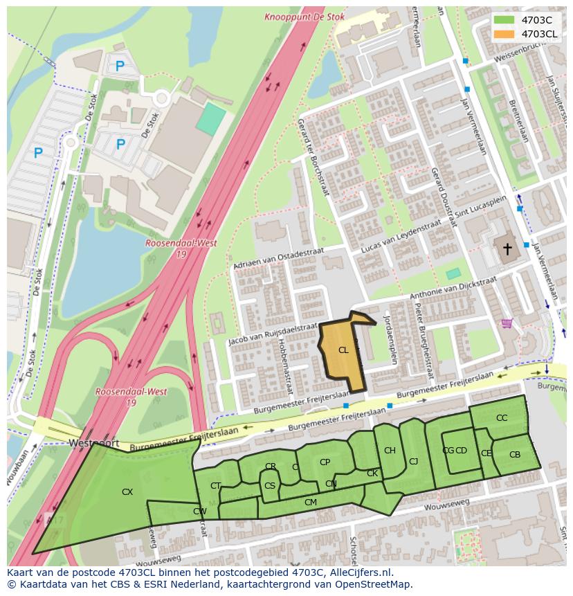 Afbeelding van het postcodegebied 4703 CL op de kaart.