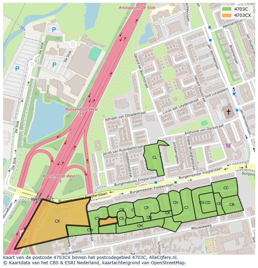 Afbeelding van het postcodegebied 4703 CX op de kaart.
