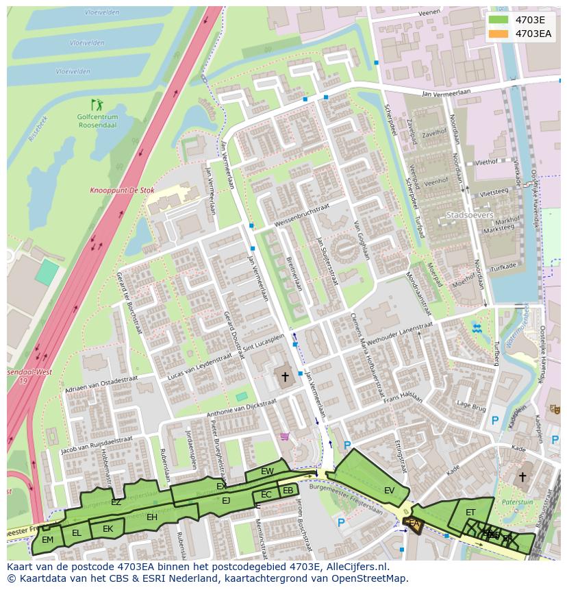 Afbeelding van het postcodegebied 4703 EA op de kaart.