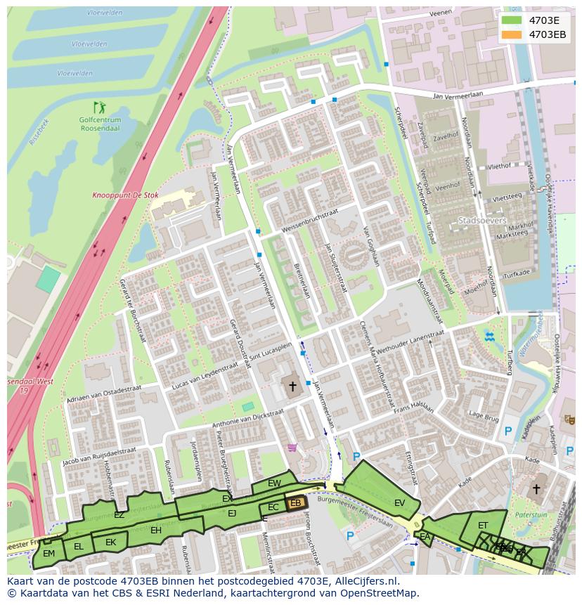 Afbeelding van het postcodegebied 4703 EB op de kaart.
