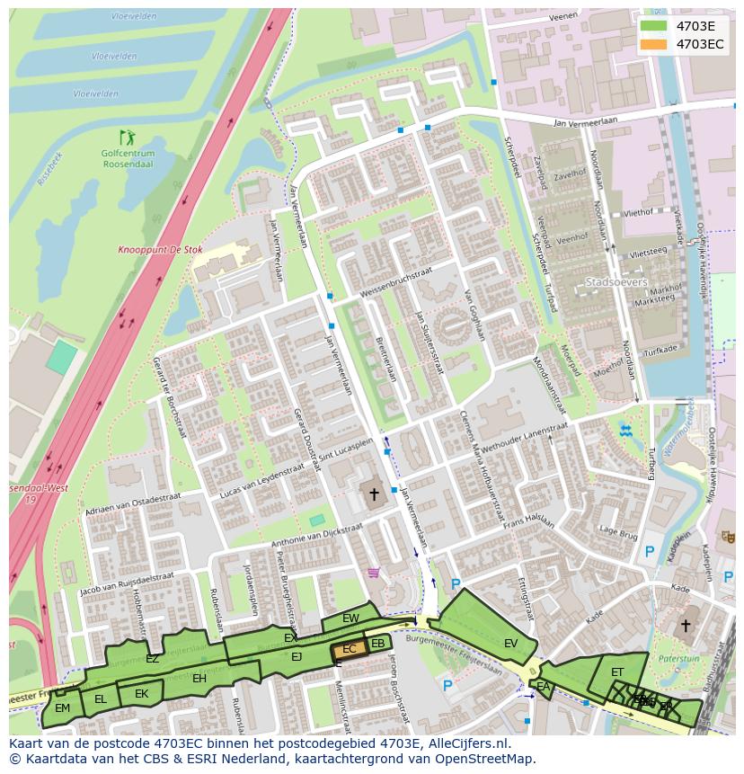 Afbeelding van het postcodegebied 4703 EC op de kaart.