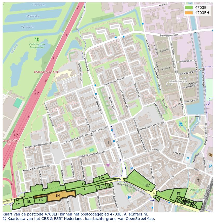 Afbeelding van het postcodegebied 4703 EH op de kaart.