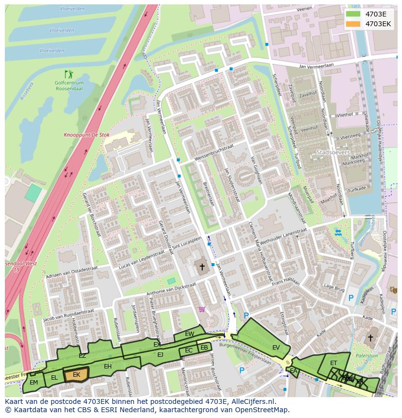 Afbeelding van het postcodegebied 4703 EK op de kaart.