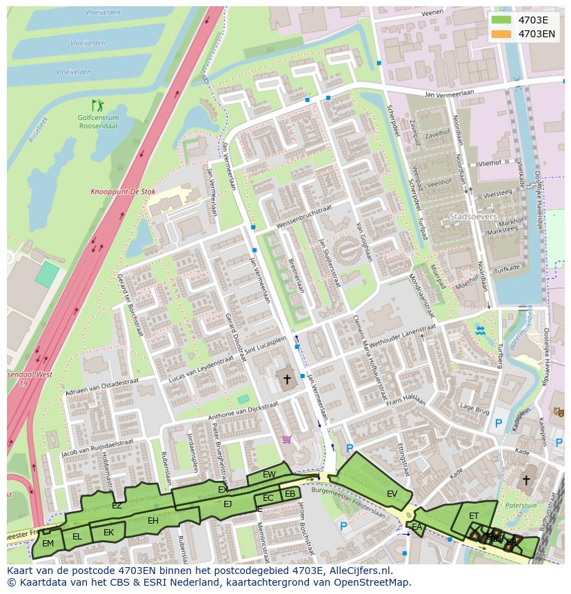 Afbeelding van het postcodegebied 4703 EN op de kaart.