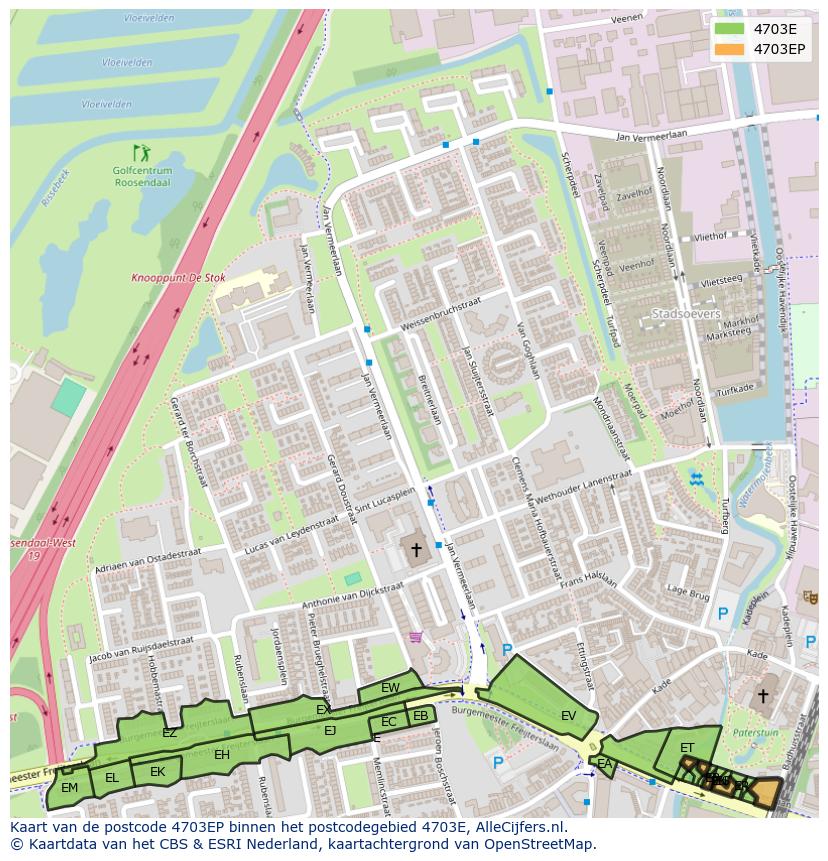 Afbeelding van het postcodegebied 4703 EP op de kaart.