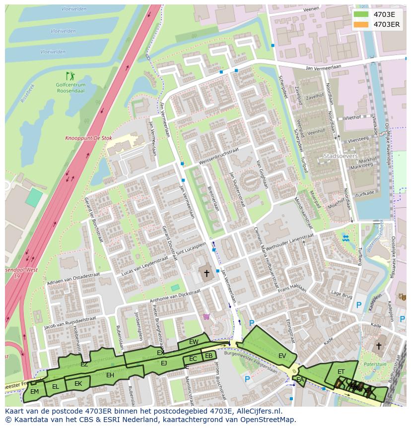 Afbeelding van het postcodegebied 4703 ER op de kaart.