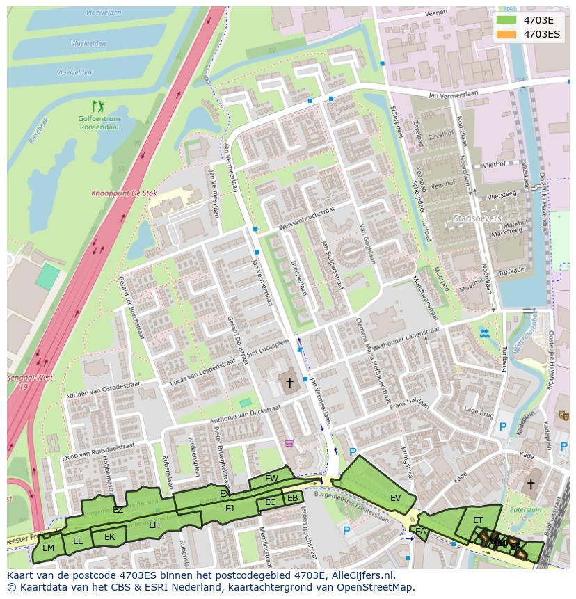 Afbeelding van het postcodegebied 4703 ES op de kaart.
