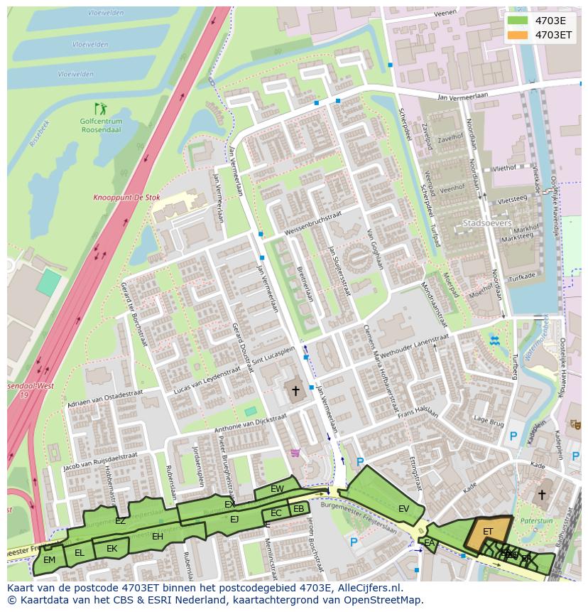 Afbeelding van het postcodegebied 4703 ET op de kaart.
