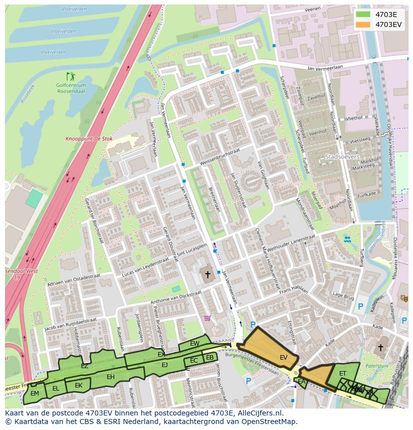 Afbeelding van het postcodegebied 4703 EV op de kaart.