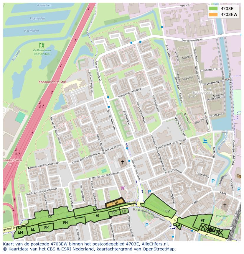 Afbeelding van het postcodegebied 4703 EW op de kaart.