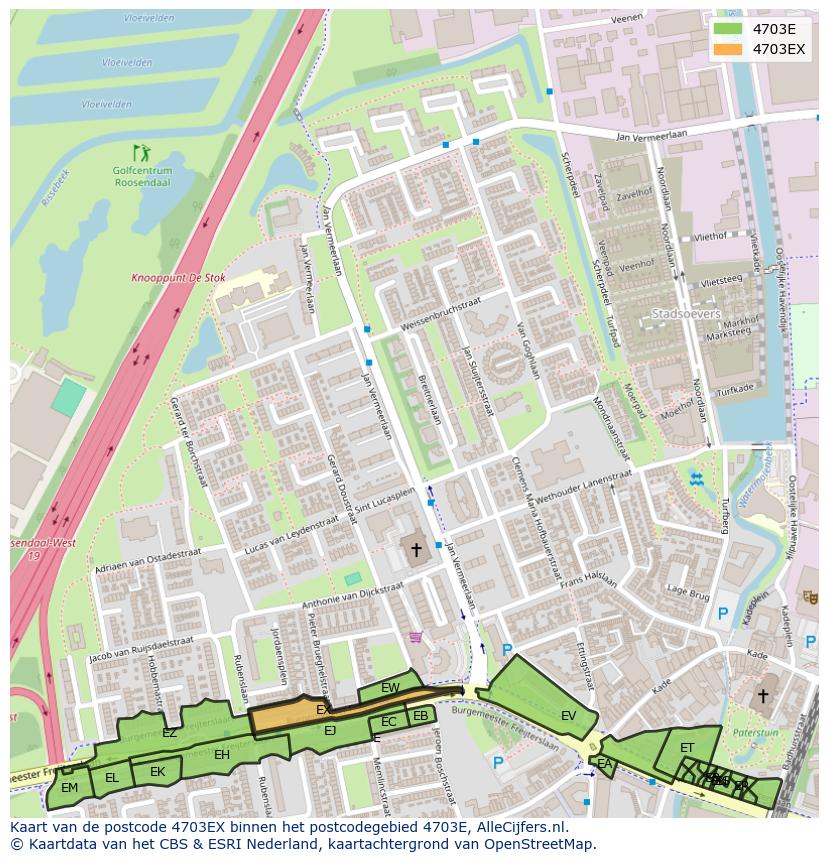 Afbeelding van het postcodegebied 4703 EX op de kaart.