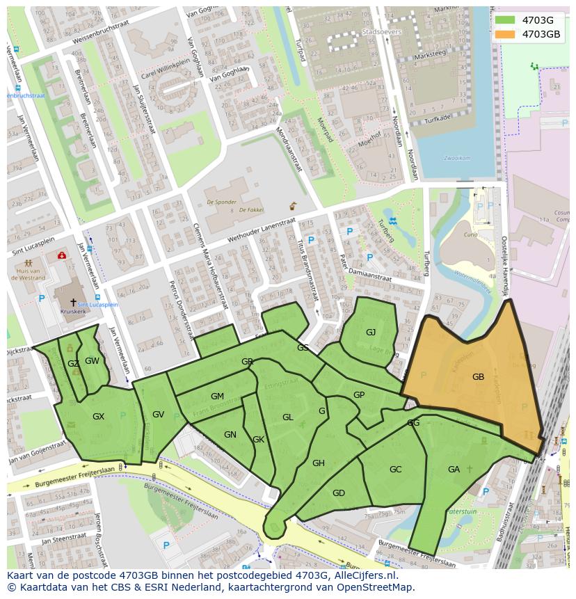 Afbeelding van het postcodegebied 4703 GB op de kaart.