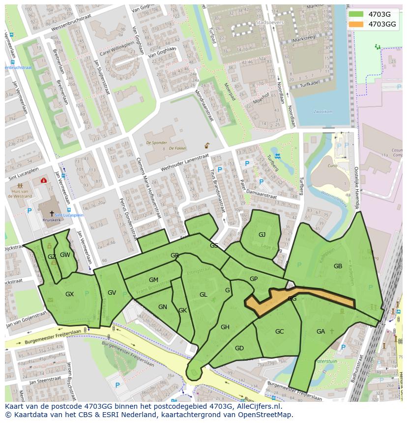 Afbeelding van het postcodegebied 4703 GG op de kaart.