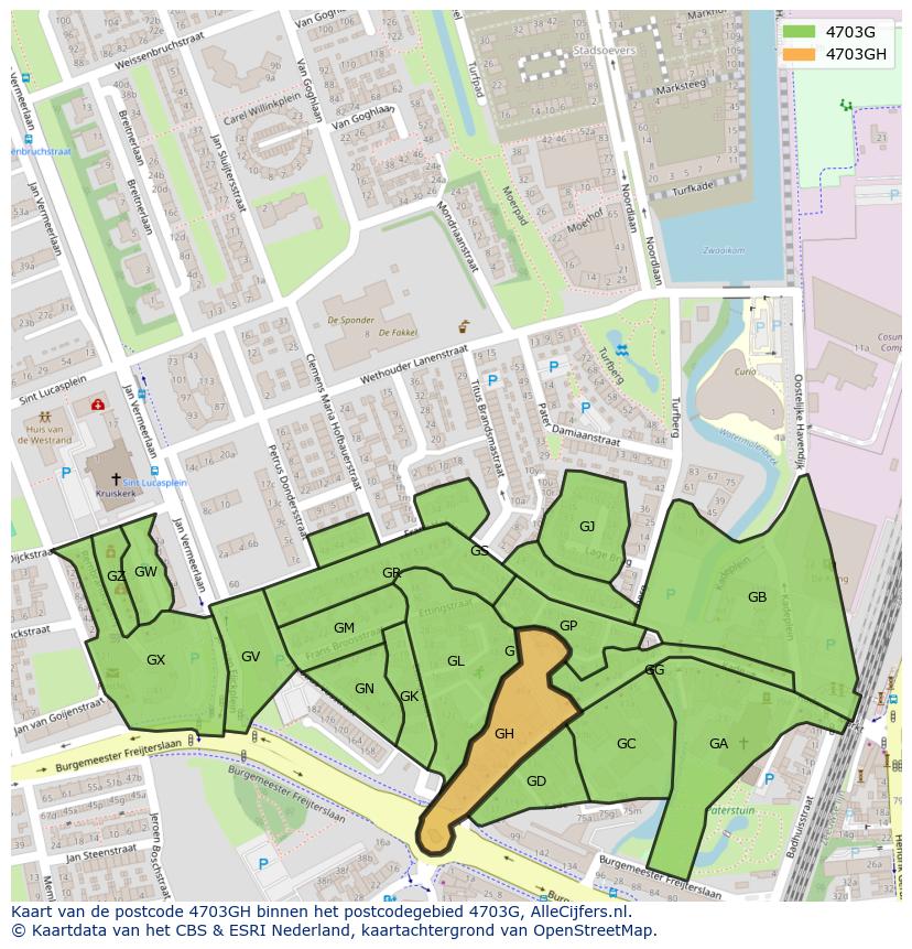 Afbeelding van het postcodegebied 4703 GH op de kaart.