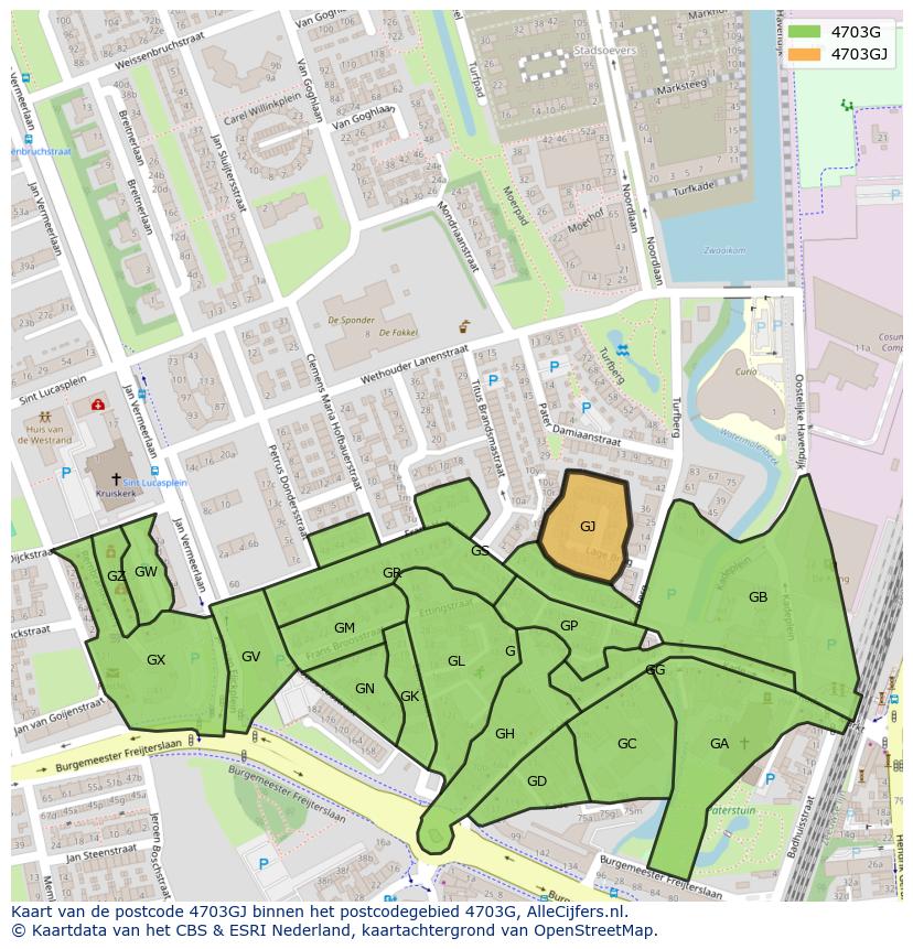 Afbeelding van het postcodegebied 4703 GJ op de kaart.