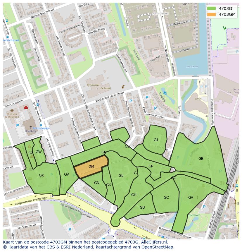 Afbeelding van het postcodegebied 4703 GM op de kaart.