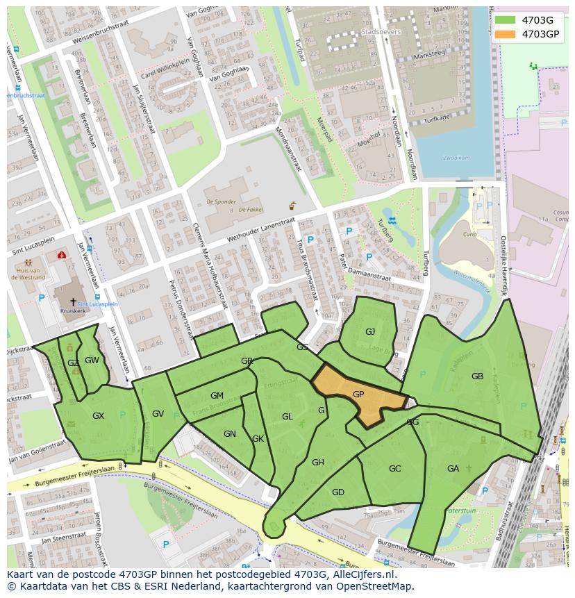 Afbeelding van het postcodegebied 4703 GP op de kaart.