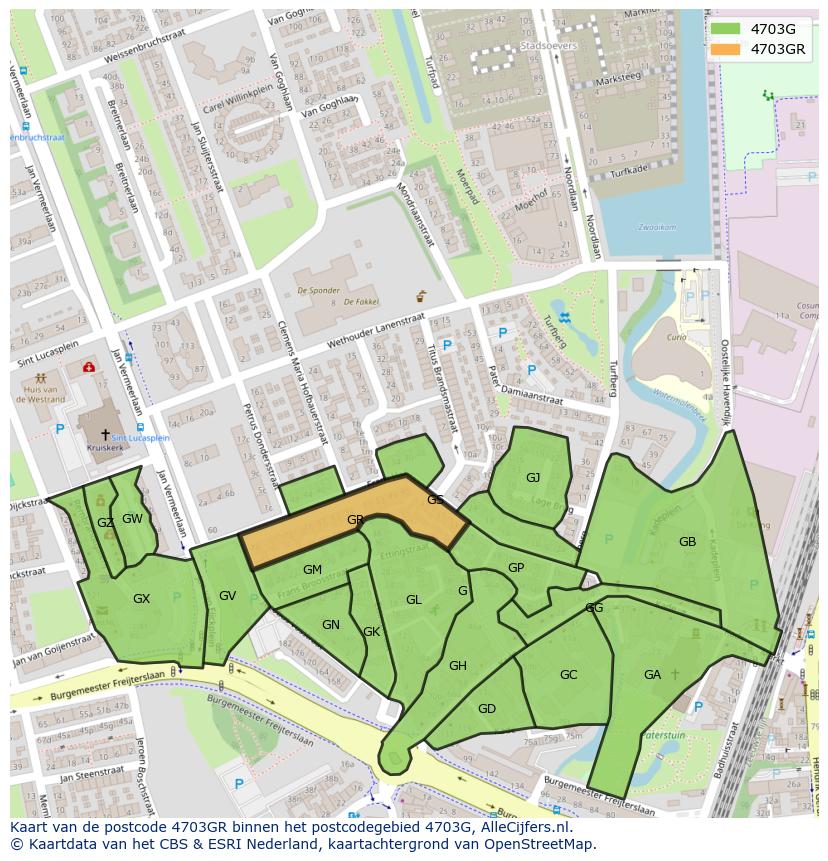 Afbeelding van het postcodegebied 4703 GR op de kaart.