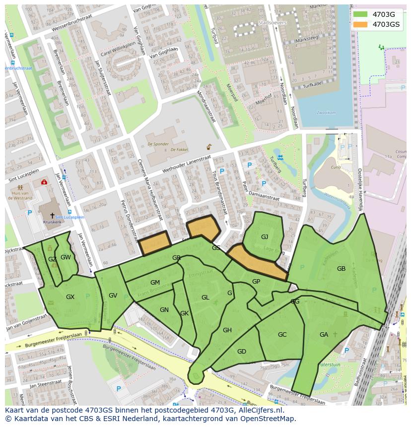 Afbeelding van het postcodegebied 4703 GS op de kaart.
