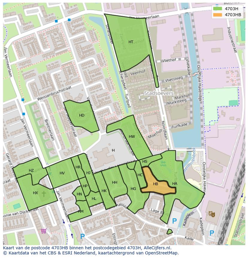 Afbeelding van het postcodegebied 4703 HB op de kaart.