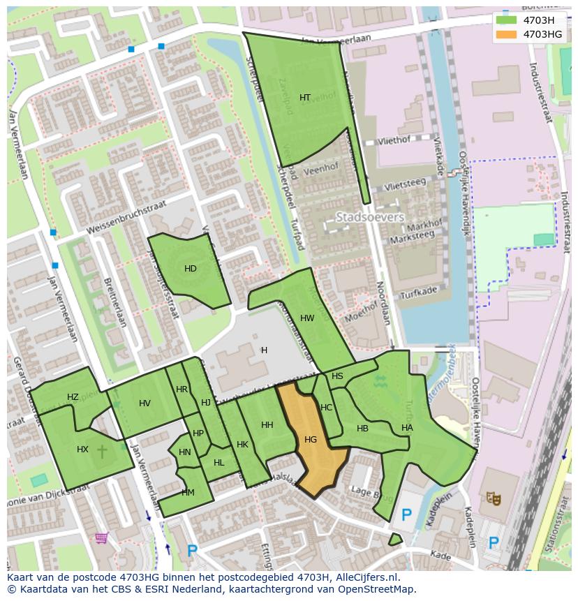 Afbeelding van het postcodegebied 4703 HG op de kaart.