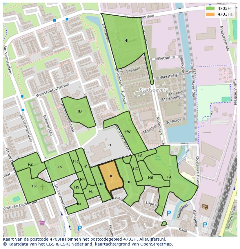 Afbeelding van het postcodegebied 4703 HH op de kaart.