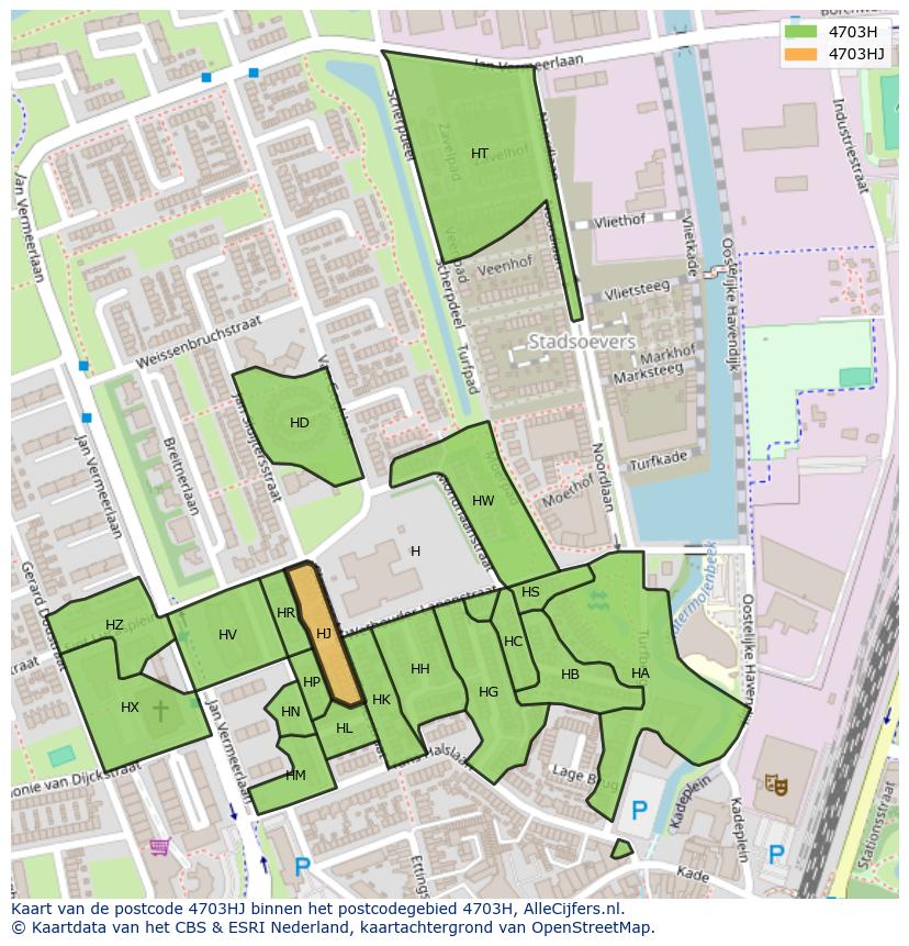 Afbeelding van het postcodegebied 4703 HJ op de kaart.