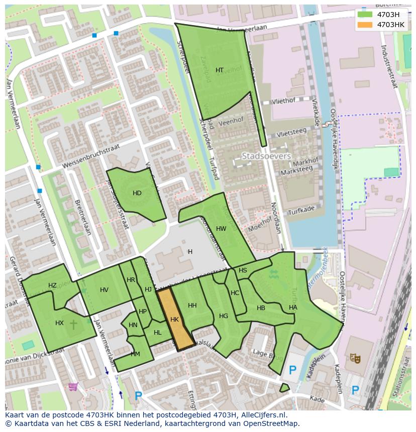 Afbeelding van het postcodegebied 4703 HK op de kaart.