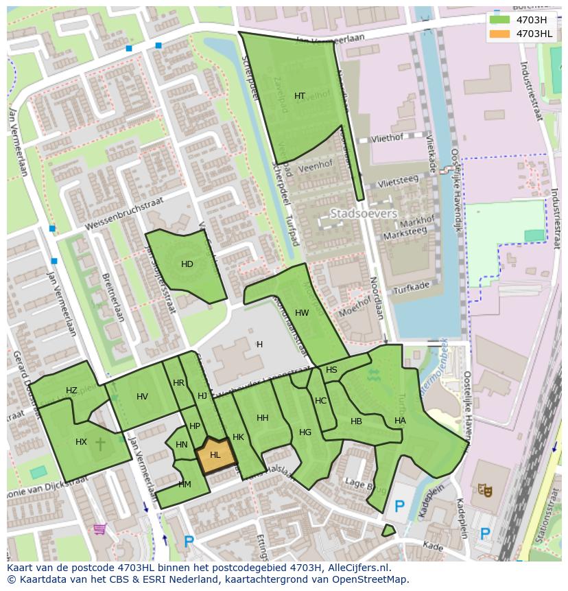 Afbeelding van het postcodegebied 4703 HL op de kaart.