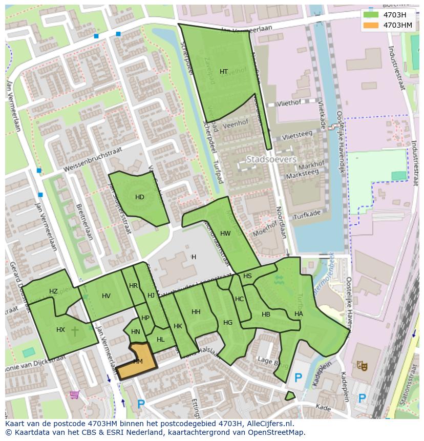 Afbeelding van het postcodegebied 4703 HM op de kaart.