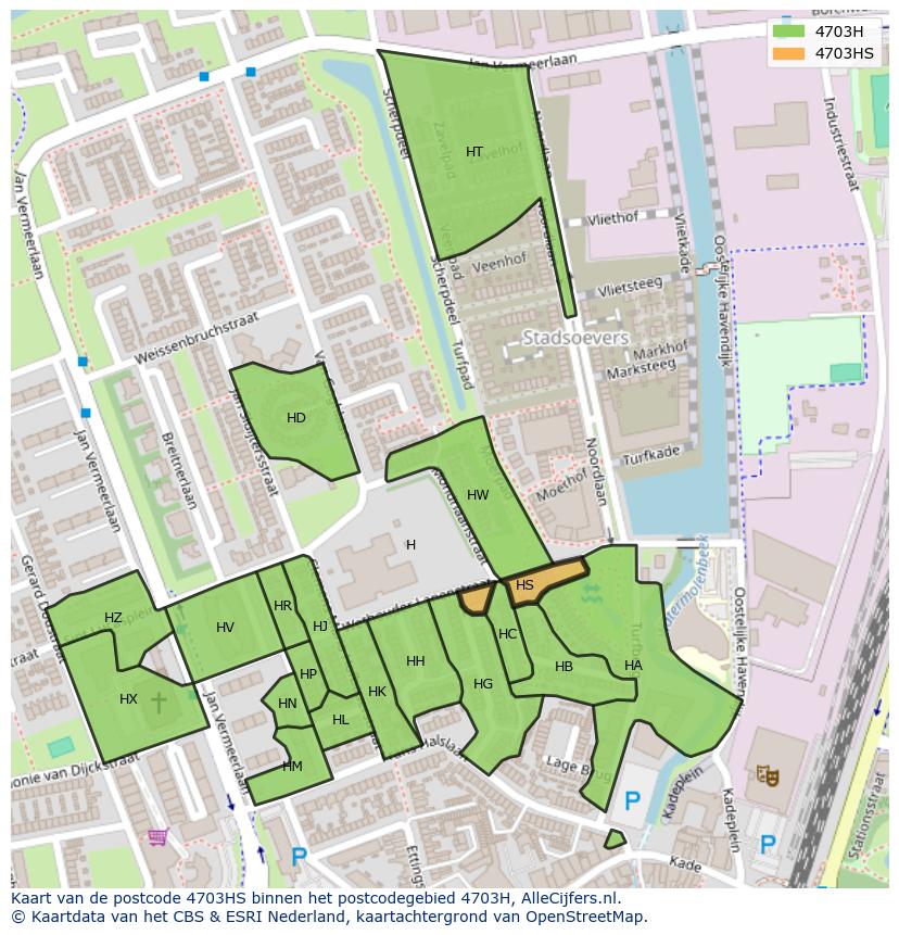 Afbeelding van het postcodegebied 4703 HS op de kaart.