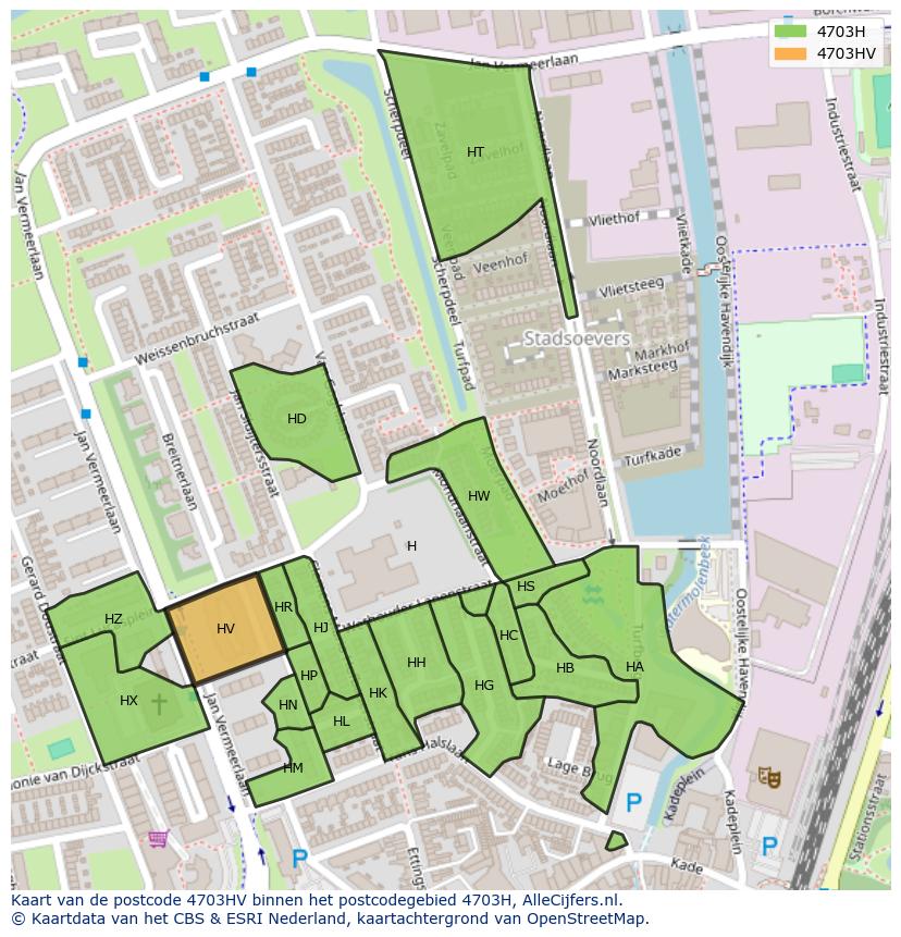Afbeelding van het postcodegebied 4703 HV op de kaart.