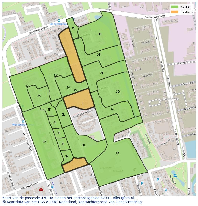 Afbeelding van het postcodegebied 4703 JA op de kaart.