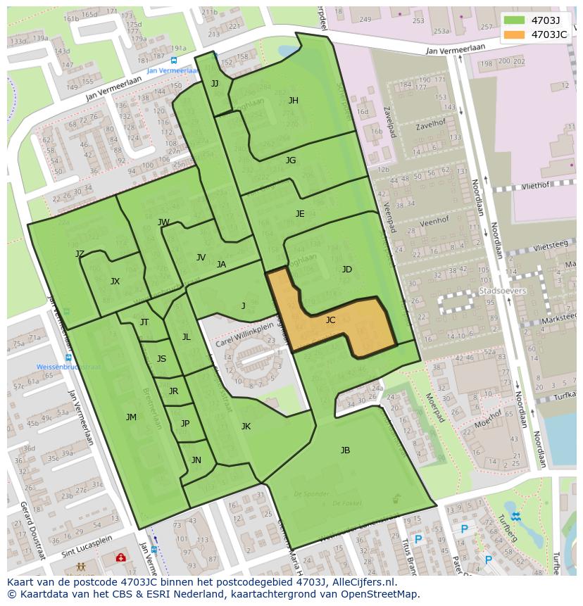Afbeelding van het postcodegebied 4703 JC op de kaart.