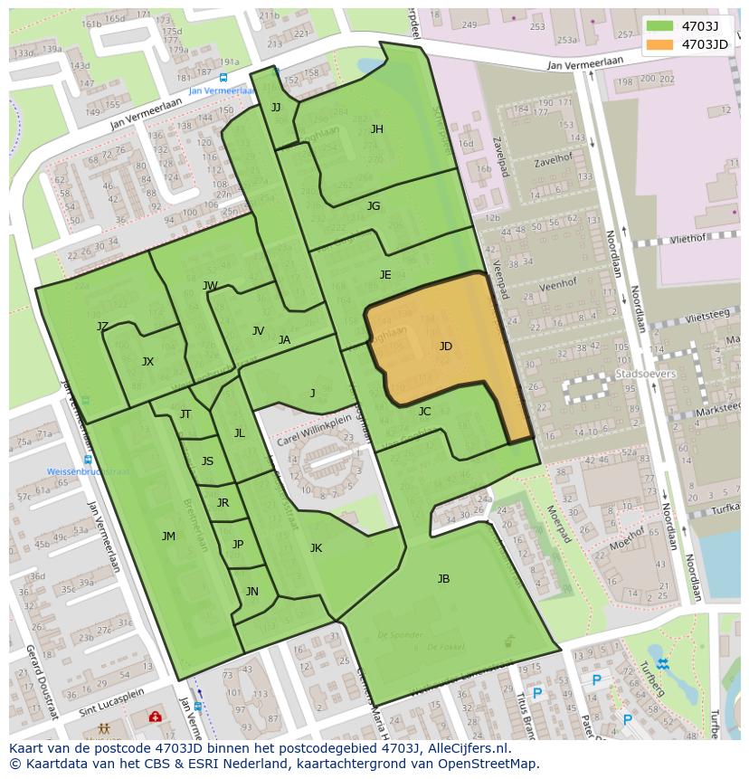Afbeelding van het postcodegebied 4703 JD op de kaart.