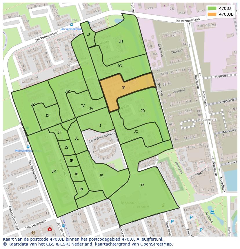Afbeelding van het postcodegebied 4703 JE op de kaart.