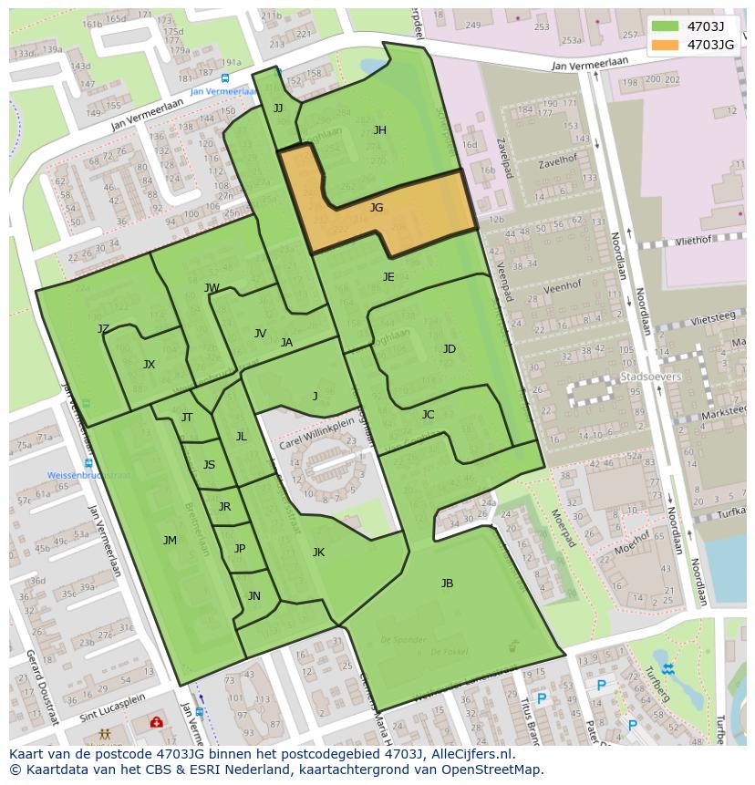 Afbeelding van het postcodegebied 4703 JG op de kaart.