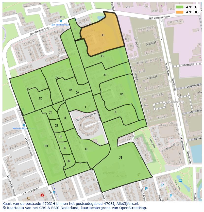 Afbeelding van het postcodegebied 4703 JH op de kaart.
