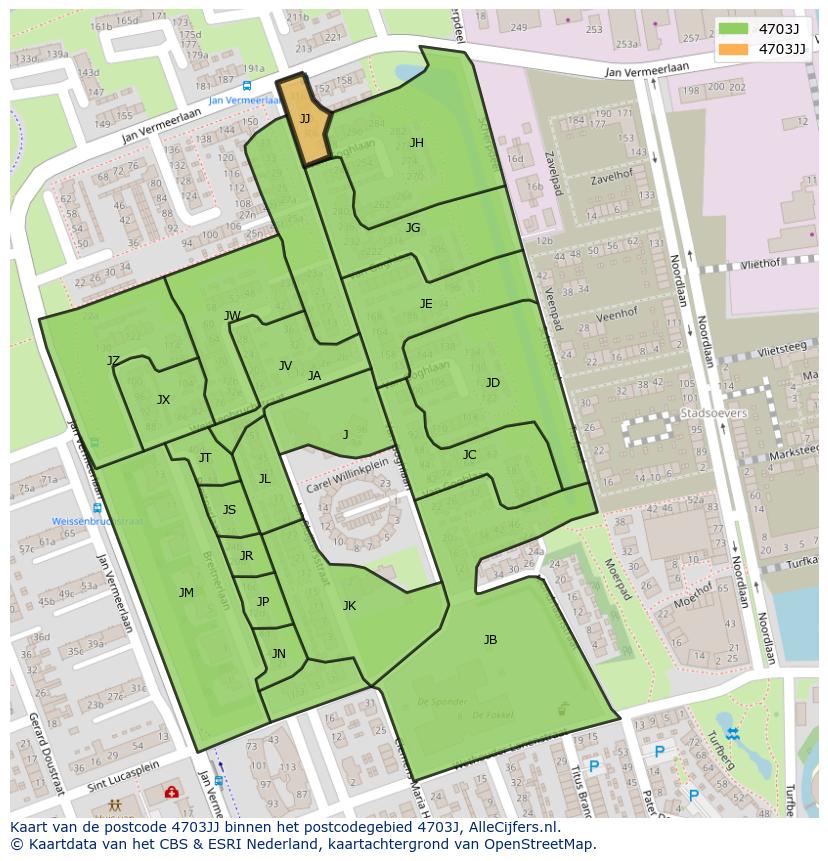 Afbeelding van het postcodegebied 4703 JJ op de kaart.
