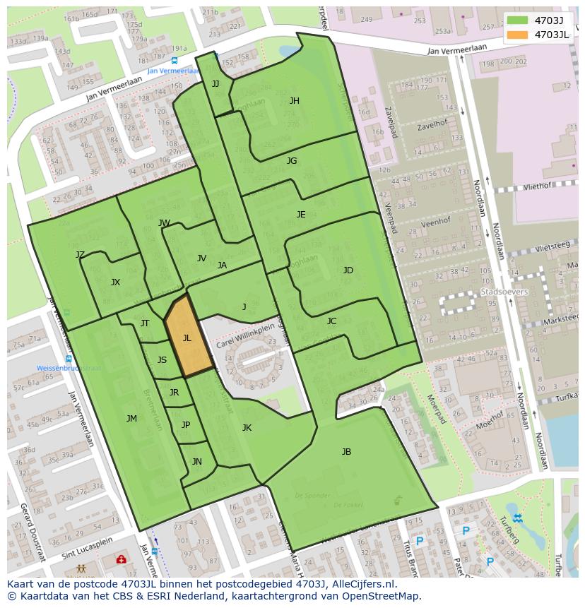 Afbeelding van het postcodegebied 4703 JL op de kaart.