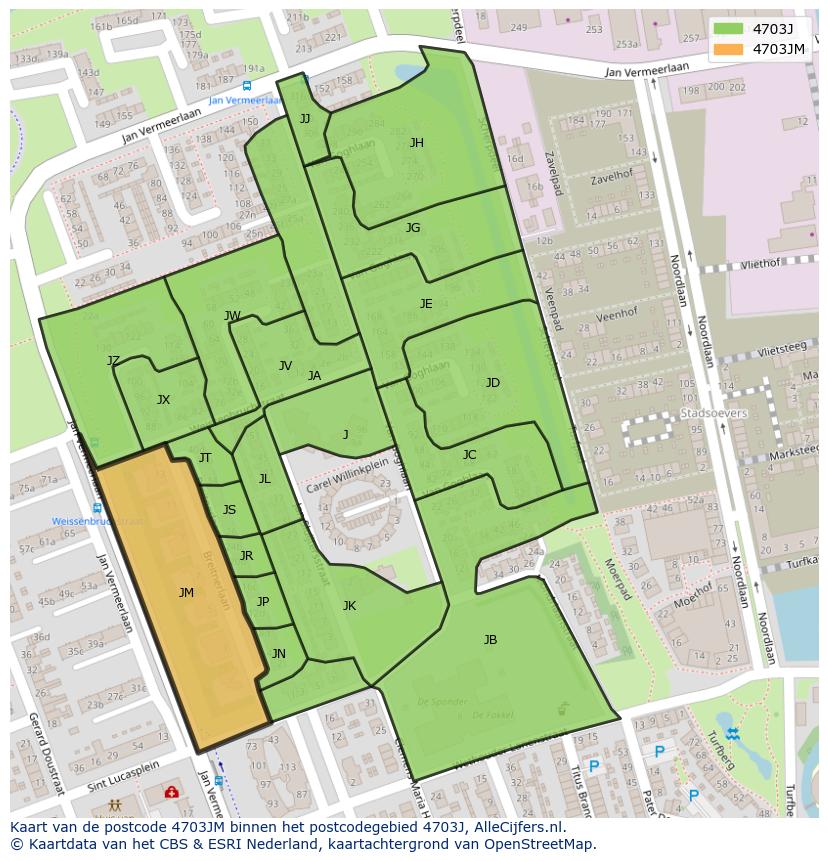 Afbeelding van het postcodegebied 4703 JM op de kaart.