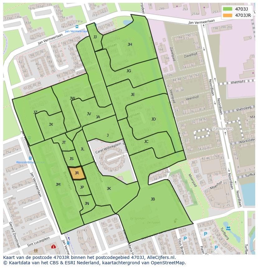 Afbeelding van het postcodegebied 4703 JR op de kaart.