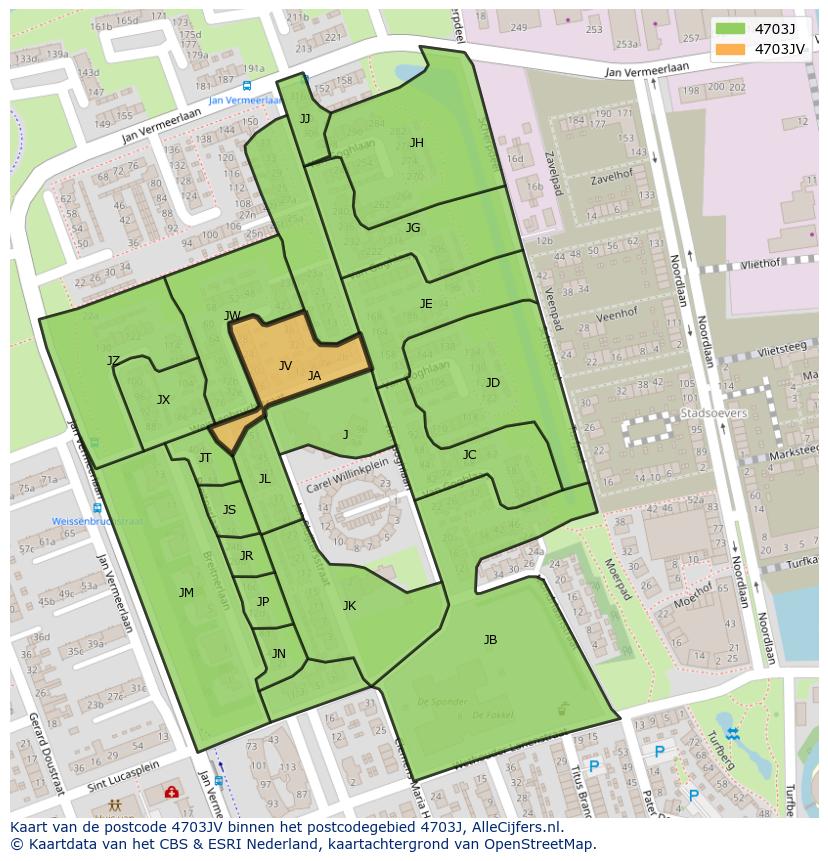 Afbeelding van het postcodegebied 4703 JV op de kaart.