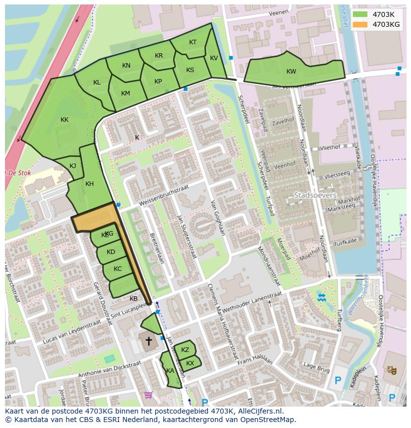 Afbeelding van het postcodegebied 4703 KG op de kaart.