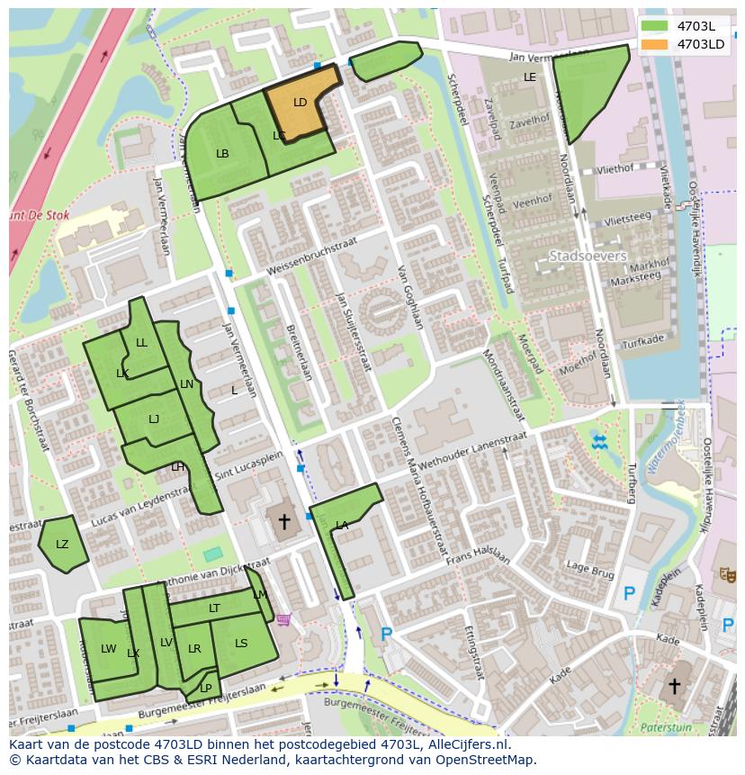 Afbeelding van het postcodegebied 4703 LD op de kaart.