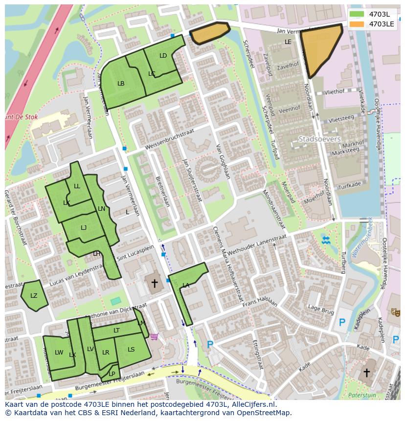 Afbeelding van het postcodegebied 4703 LE op de kaart.